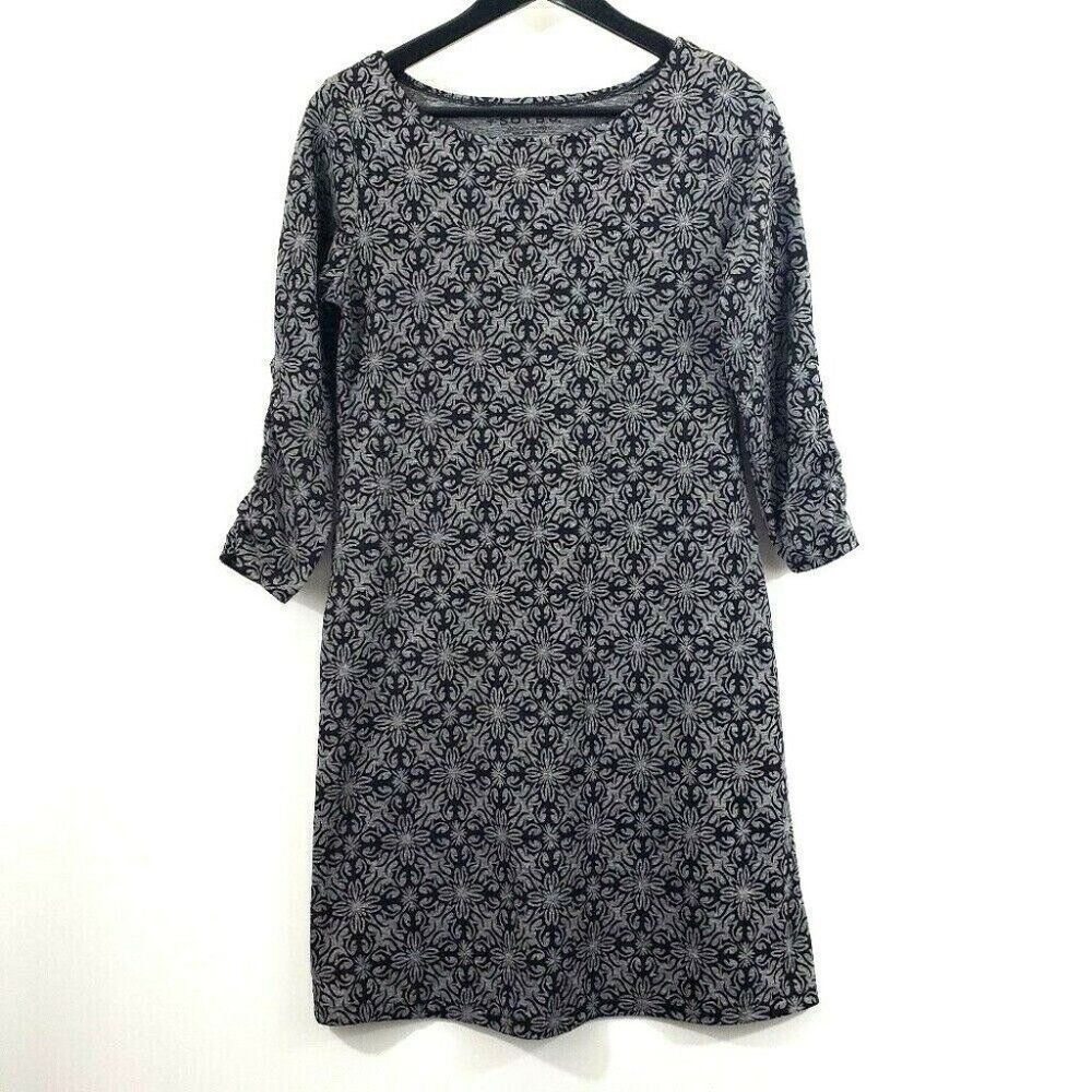 SOYBU Athleisure Shift Dress 3/4 Sleeve Womens Size S Black Grey Floral Stretch